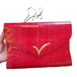 Vintage Vanna White Red Snake Leather Crossbody Purse